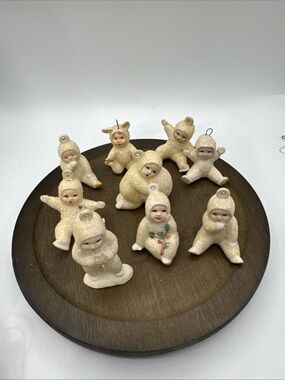 Snow Baby Ornaments Vtg Set Of Nine Adorable Faces - Approx 2.25" Tall